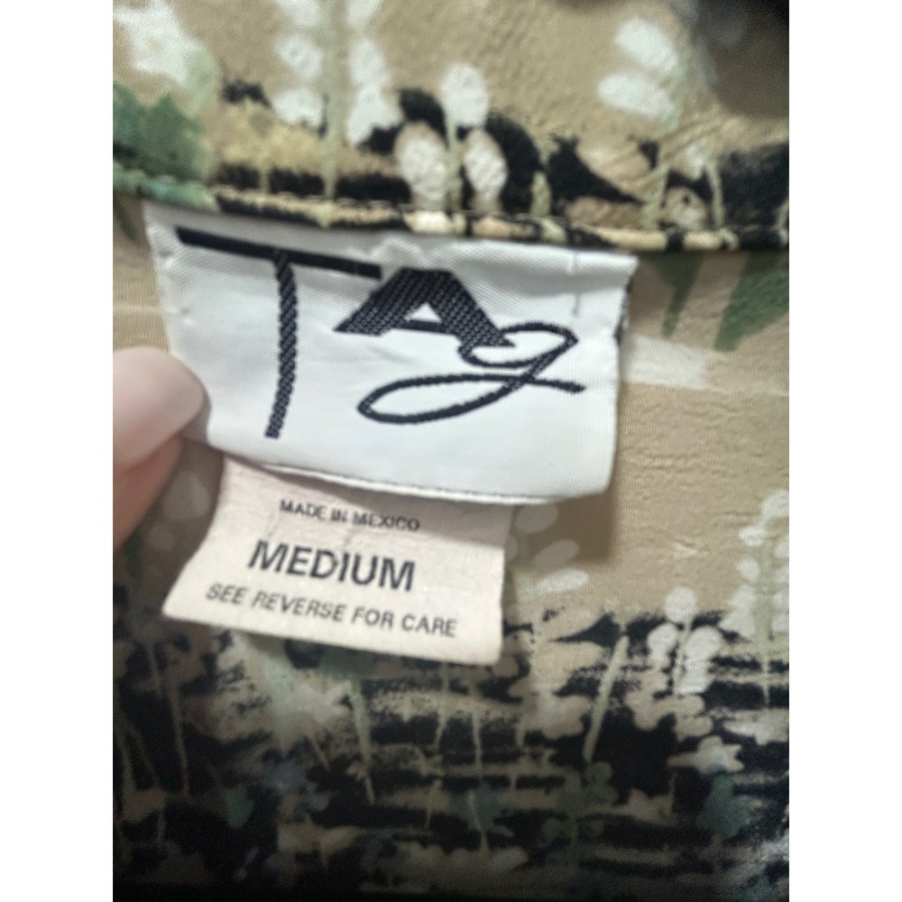 Vintage TAG Floral Stripe Zip Up Jacket Tan Sage Green Botanical Medium 84011 - Picture 3 of 12